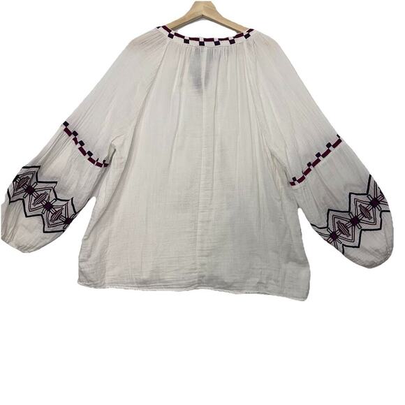 Lane Bryant Top Womens 18 White Gauzy Embroidered Tasseled Cottagecore Boho - Picture 5 of 14
